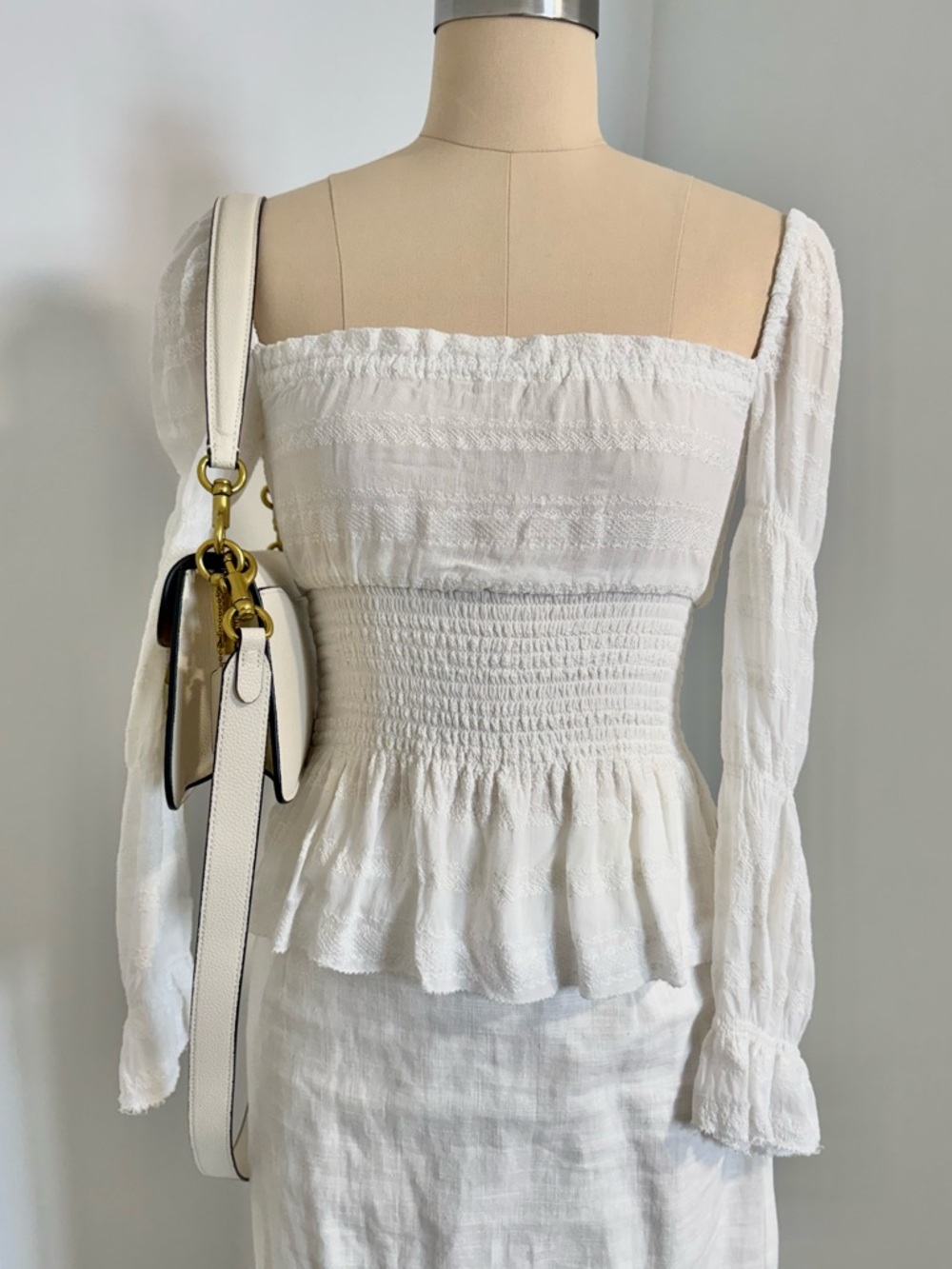 ARITZIA Fable Blouse Square Neck White Smocked Top